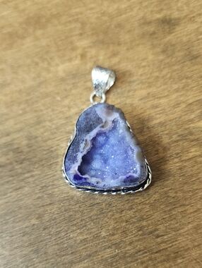 Handcrafted Purple Druzy Geode Pendant Necklace - Sterling Accent